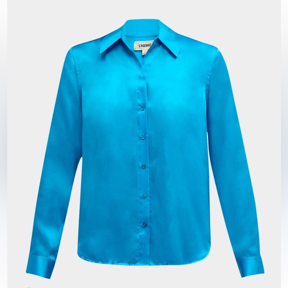 L’AGENCE Brand Women’s Silk Blouse in Carribean Blue. BRAND NEW W/TAGS.